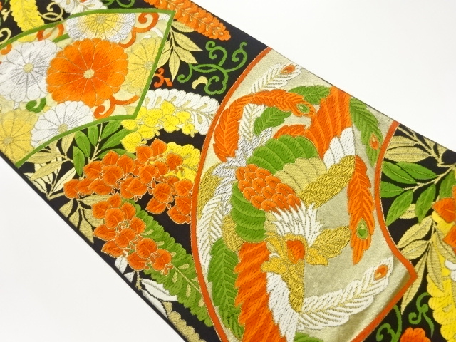 JAPANESE FUKURO OBI / WOVEN PHOENIX & KIKU